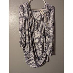 MICHAEL Michael Kors Swim Cover Up Tunic M/L Black White Marble Dolman Sleeve